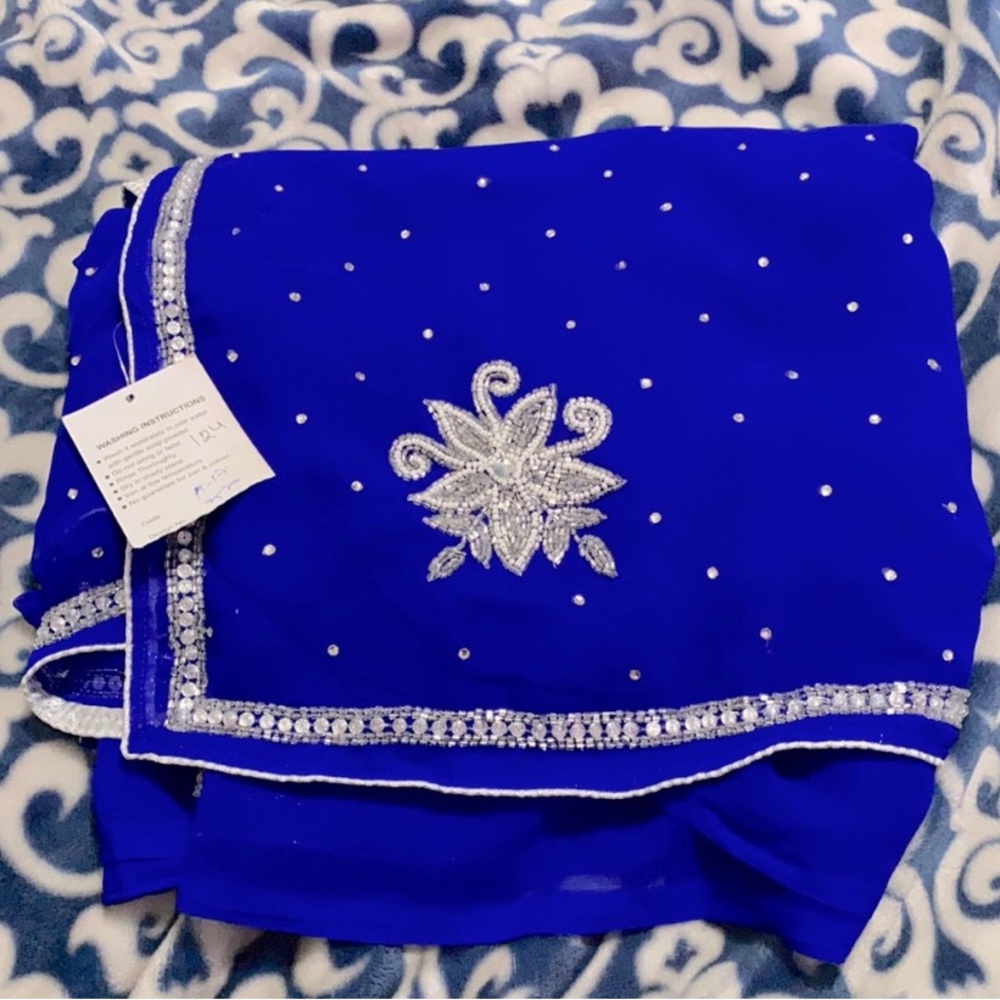 Brand new with tag blue and silver saree